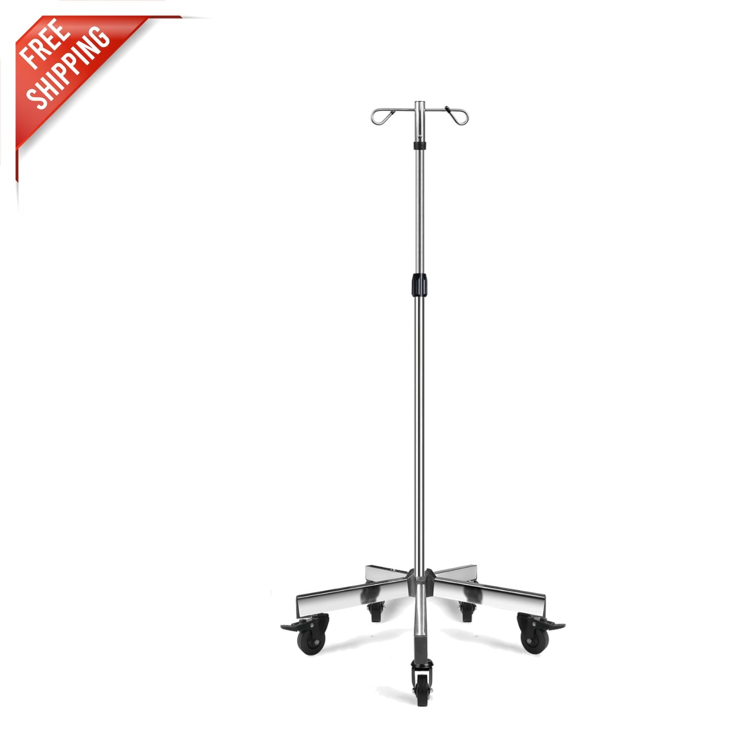 Adjustable IV Pole with 5-Wheel Base & Detachable Hooks – Ideal for Home Care