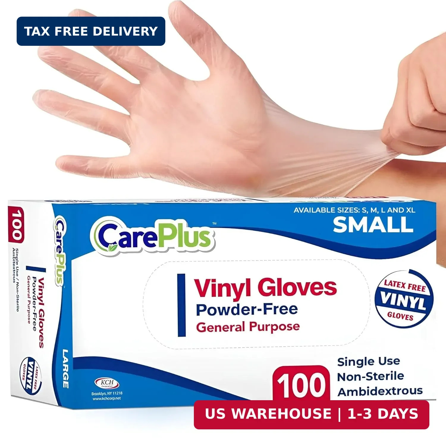 CARE PLUS Latex-Free Vinyl Gloves Clear Small Size 100 Count | Heavy Duty, Non-S