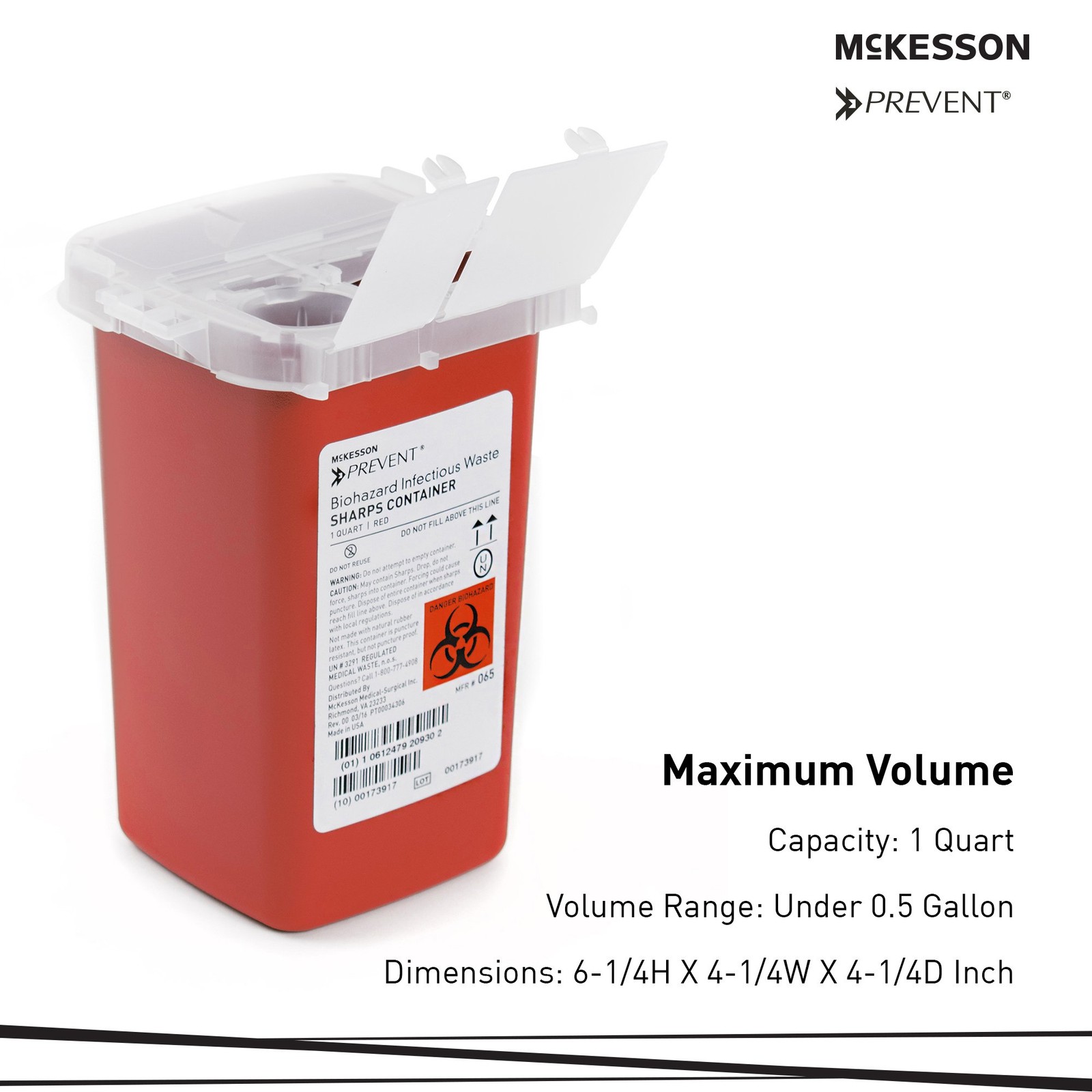 McKesson Prevent Sharps Container 1Qt 6.25×4.25×4.25″ Case/80