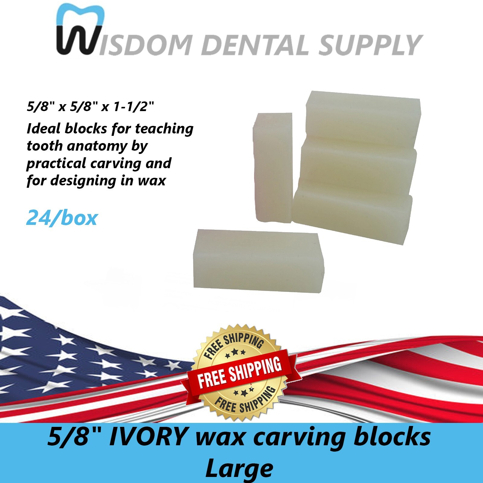 Buffalo 5/8″ IVORY wax carving blocks, Large (posterior) 24/box