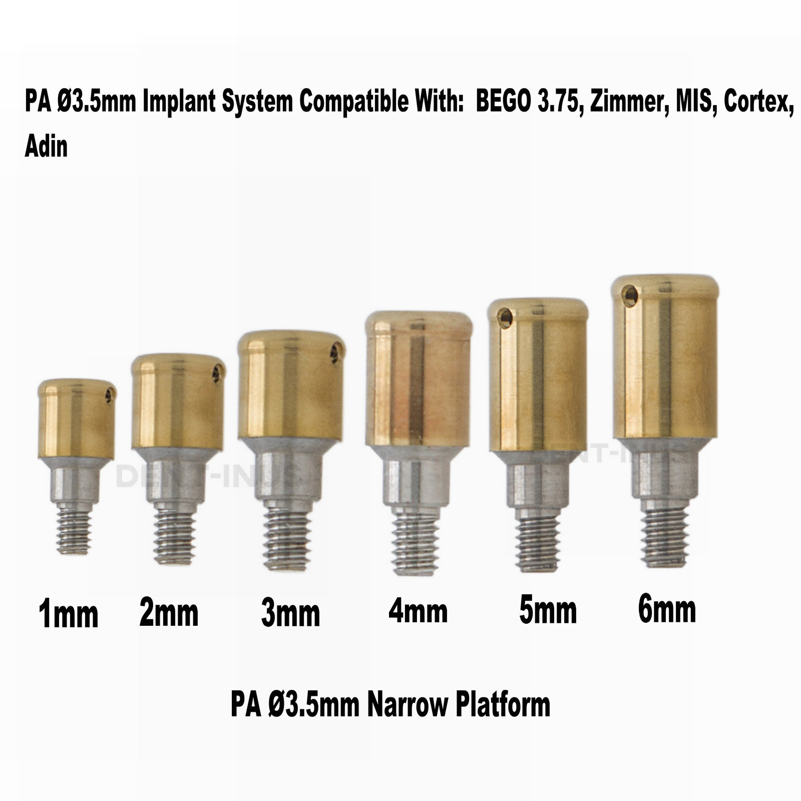 Dental for Zimmer PA3.5 Attachment Abutment Male Cap Removable AH=1/2/3/4/5/6mm