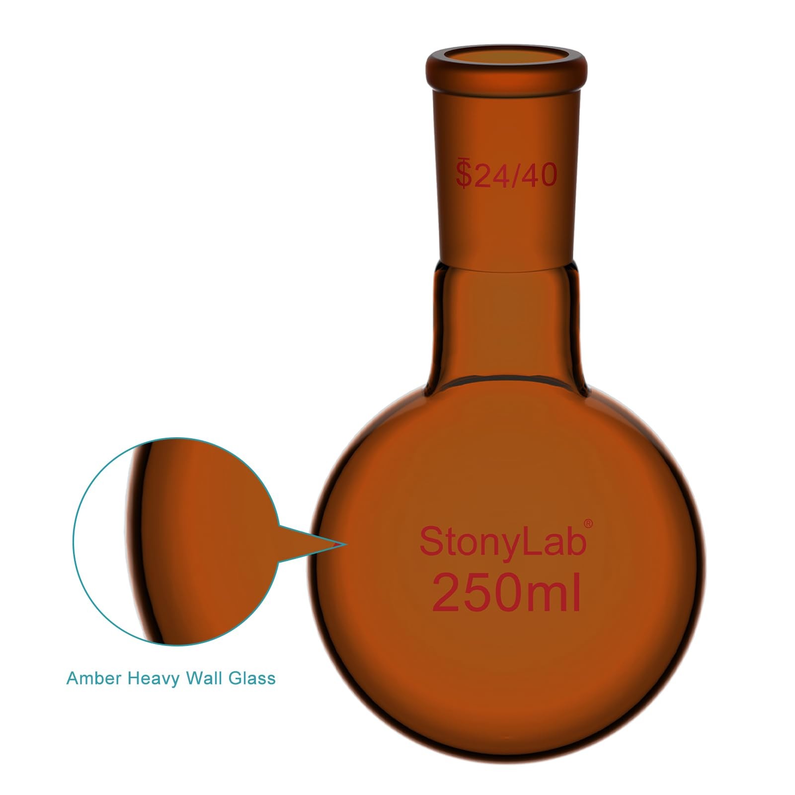 Brown Round Bottom Flask with Single Neck, 24/40 Standard Taper Joint, Labora…