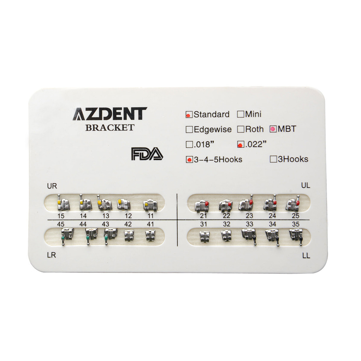 100 Packs AZDENT Dental Orthodontic Bracket Braces Standard MBT .022 Hooks 3-4-5