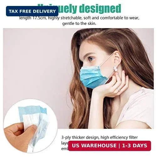 Wecolor 100 Disposable Face Masks for Adults, Outdoor, Hospital, Airport, Farm,