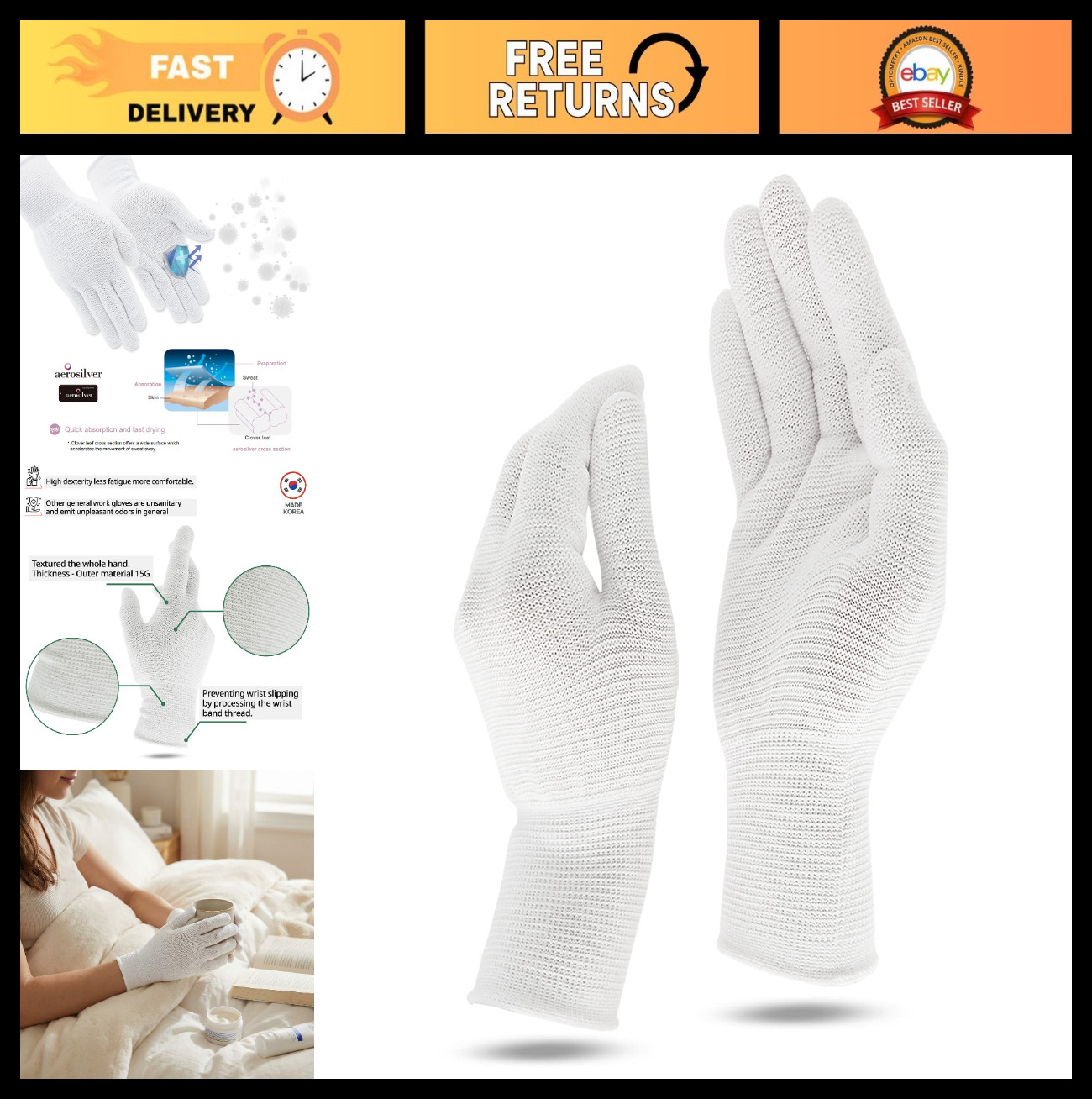 Nitrile Glove Liners for Eczema Relief, 20-Count Safety Gloves, Non-Slip Grip, W