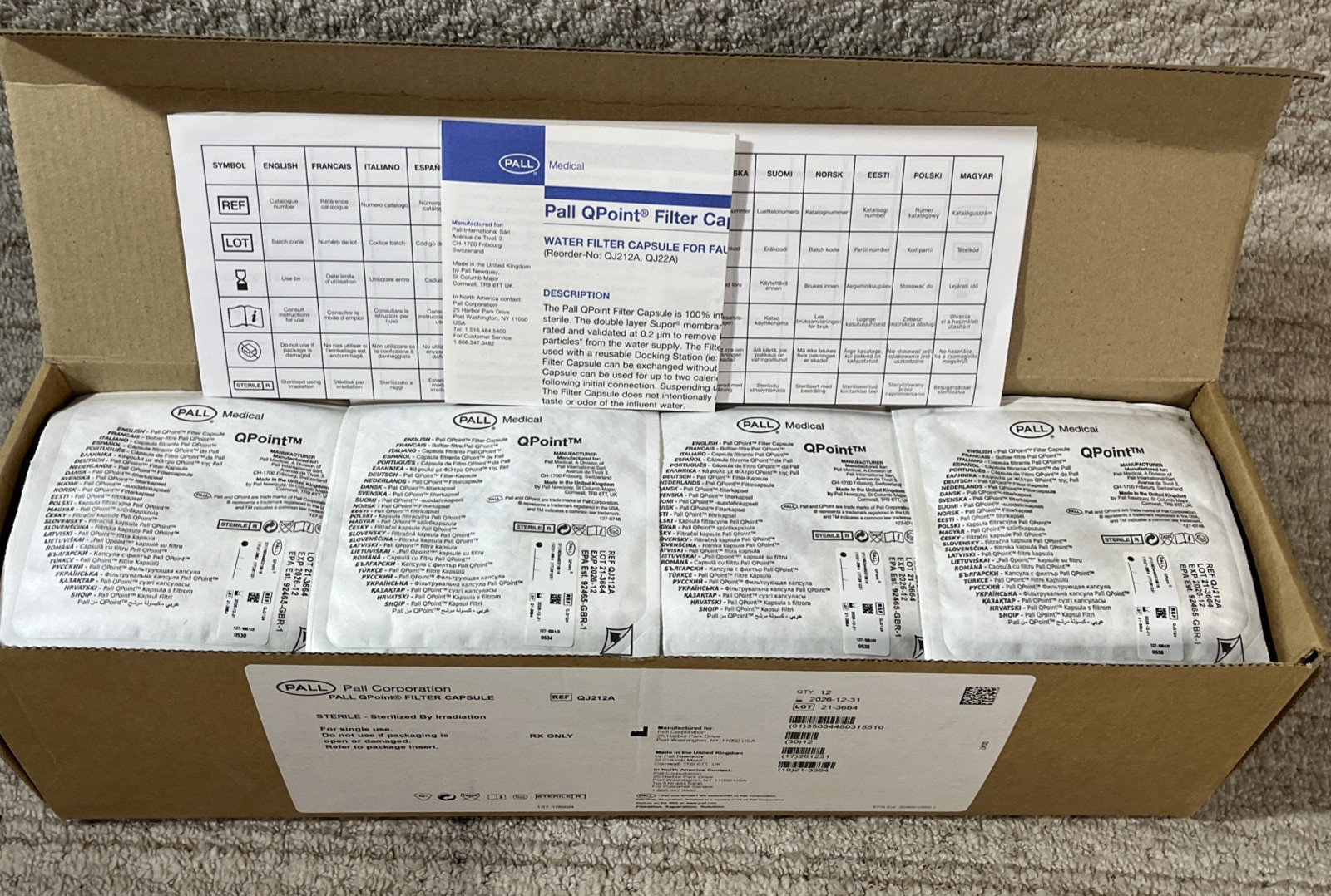 NEW LOT of 12 Pall QPoint Filter Capsule QJ212A, EXP: DEC 2026 fits QJ212A QJ22A