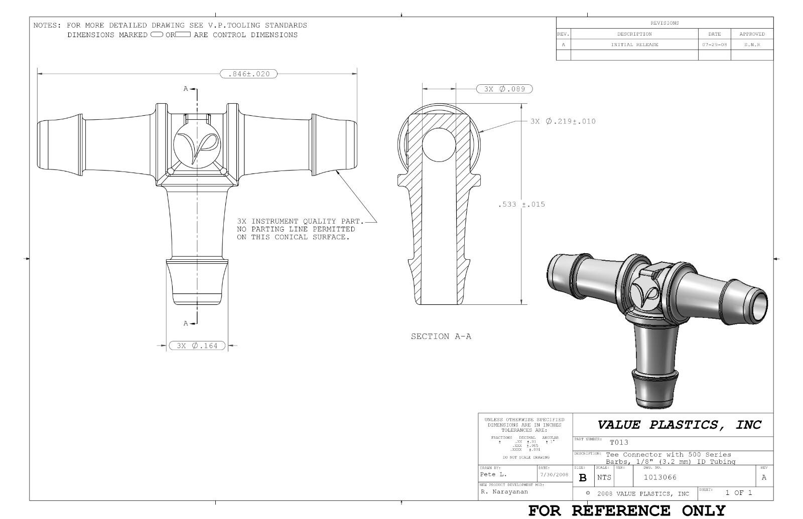 Value Plastics T013-6005 Tee Tube Fitting- 1/8″ Barb, Polypro – Lot of (10)