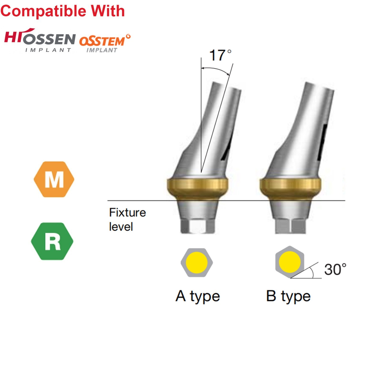 US Dental Prosthetic Abutment Straight & 17° Hex Angled Fit Osstem & Hiossen M/R