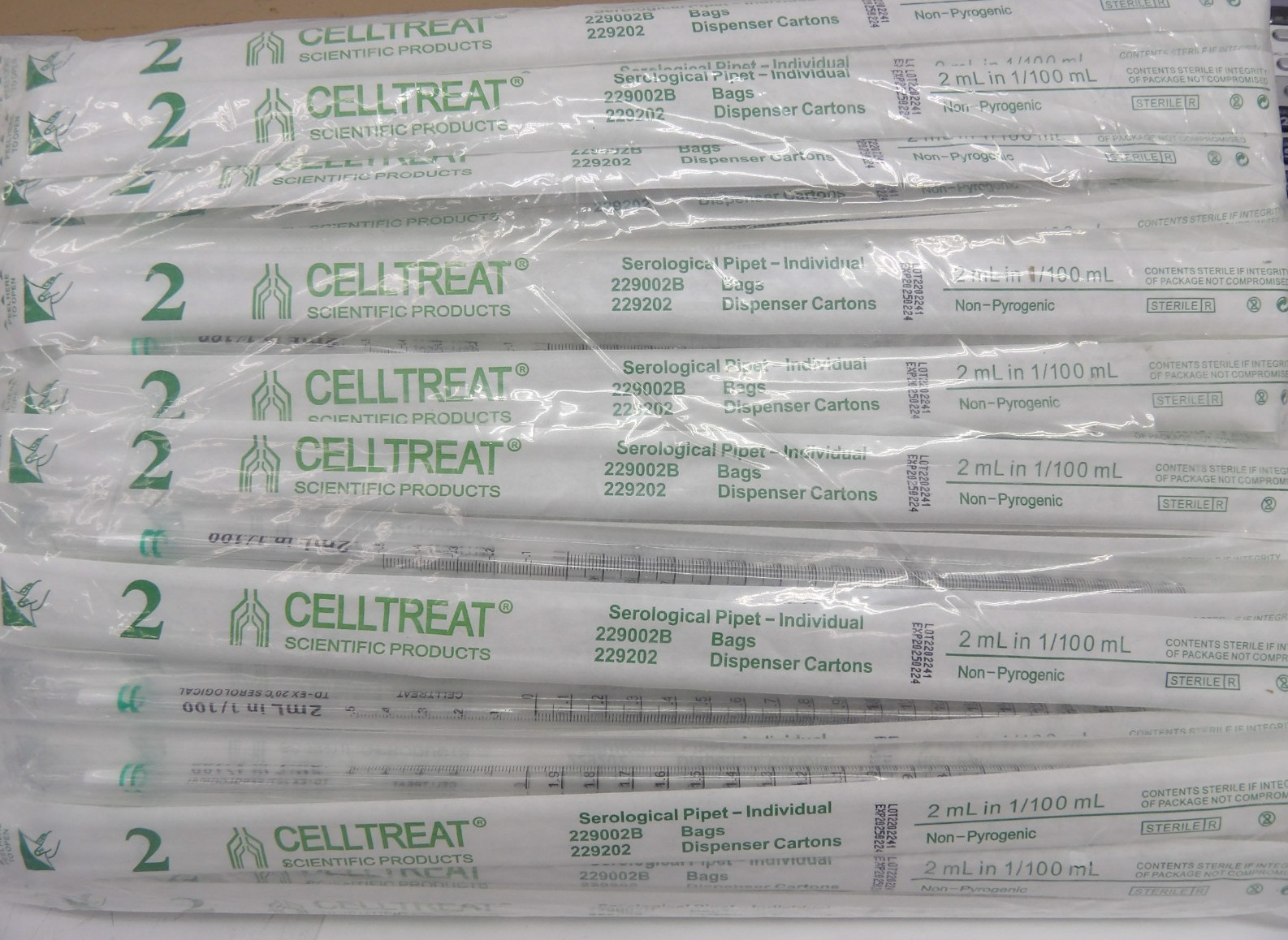 Celltreat 229002B 2mL in 1/100 mL Serological Pipet, Sterile, Qty: 164 Pipettes