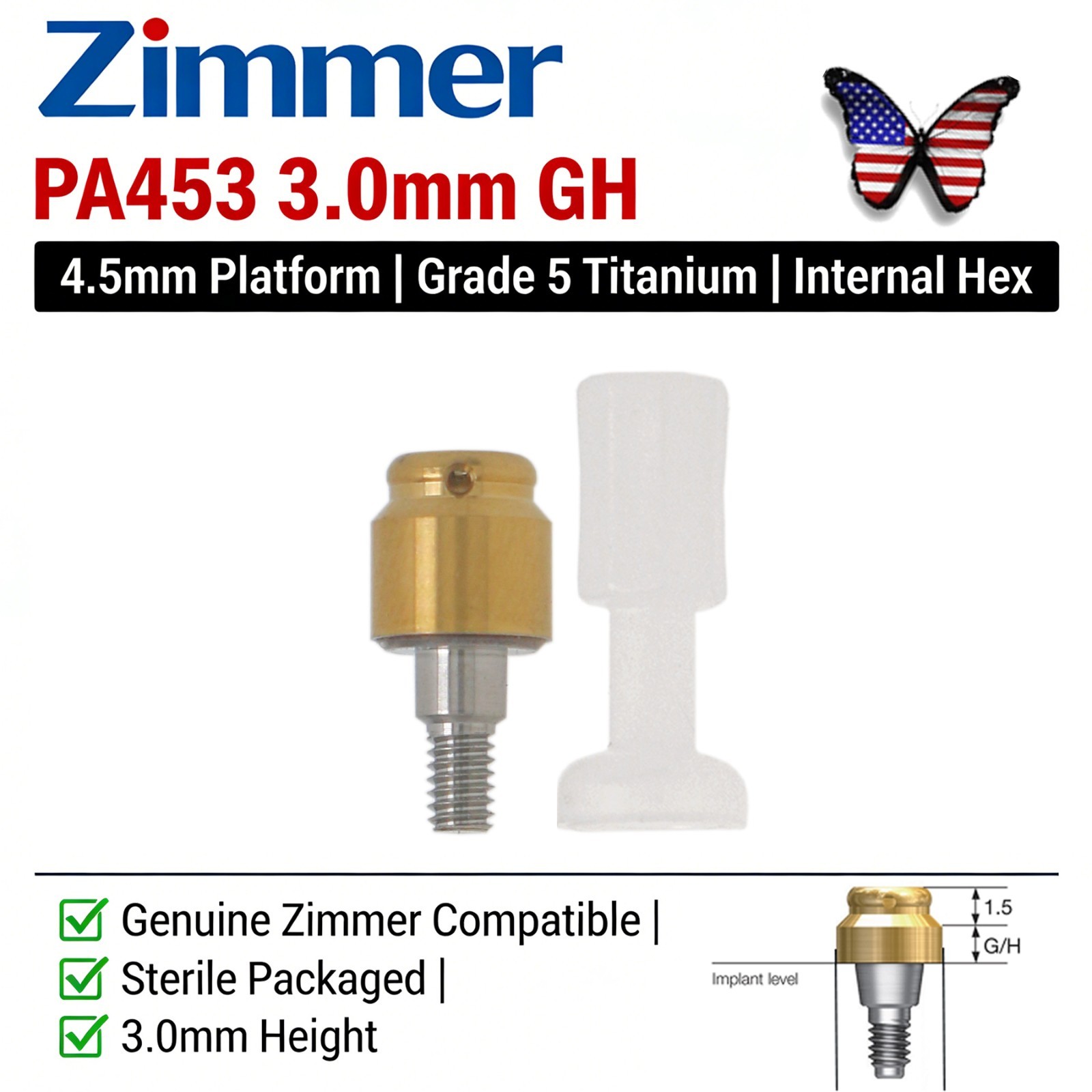 US LOCATOR Abutment Compatible with the ZimVie /Zimmer Biomet Tapered Screw Vent