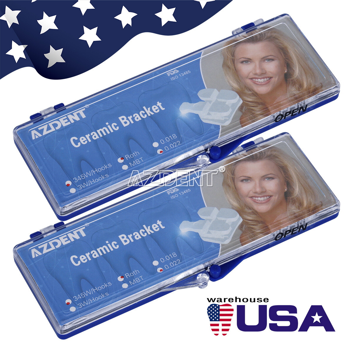 AZDENT Dental Orthodontic Clear Ceramic Brackets Braces Roth. 022 Hooks 3 4 5