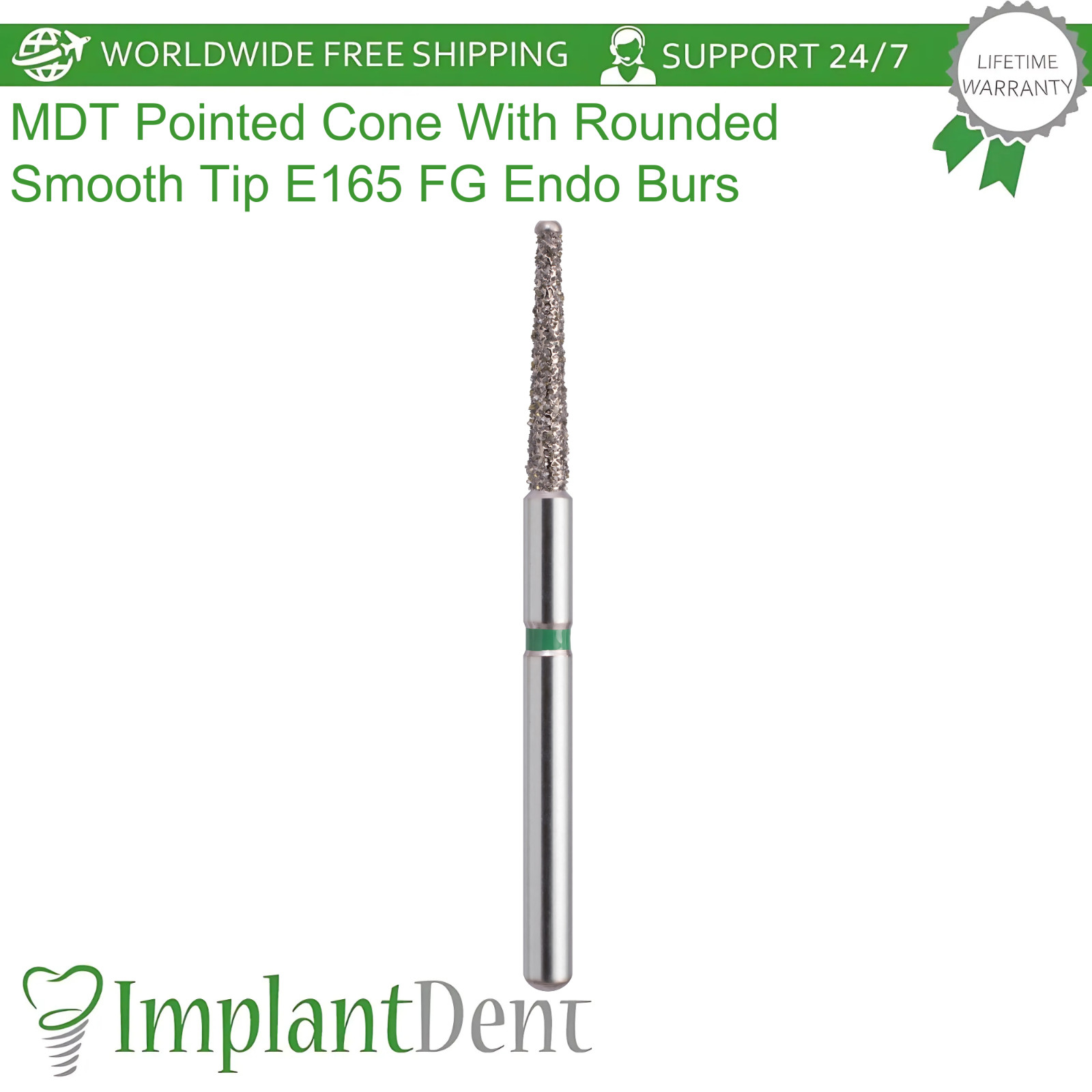Dental MDT Pointed Cone With Rounded Smooth Uncoated Tip E165 FG Burs Coarse