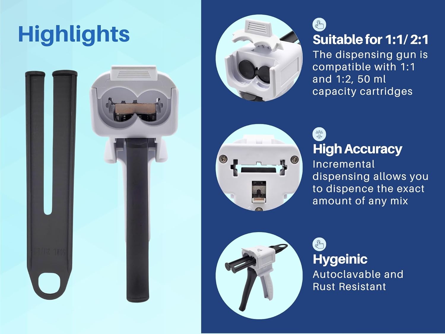 Dental Impression Materials Mixing Dispensing Dispenser Gun 10:1 1:1 / 2:1 50ml