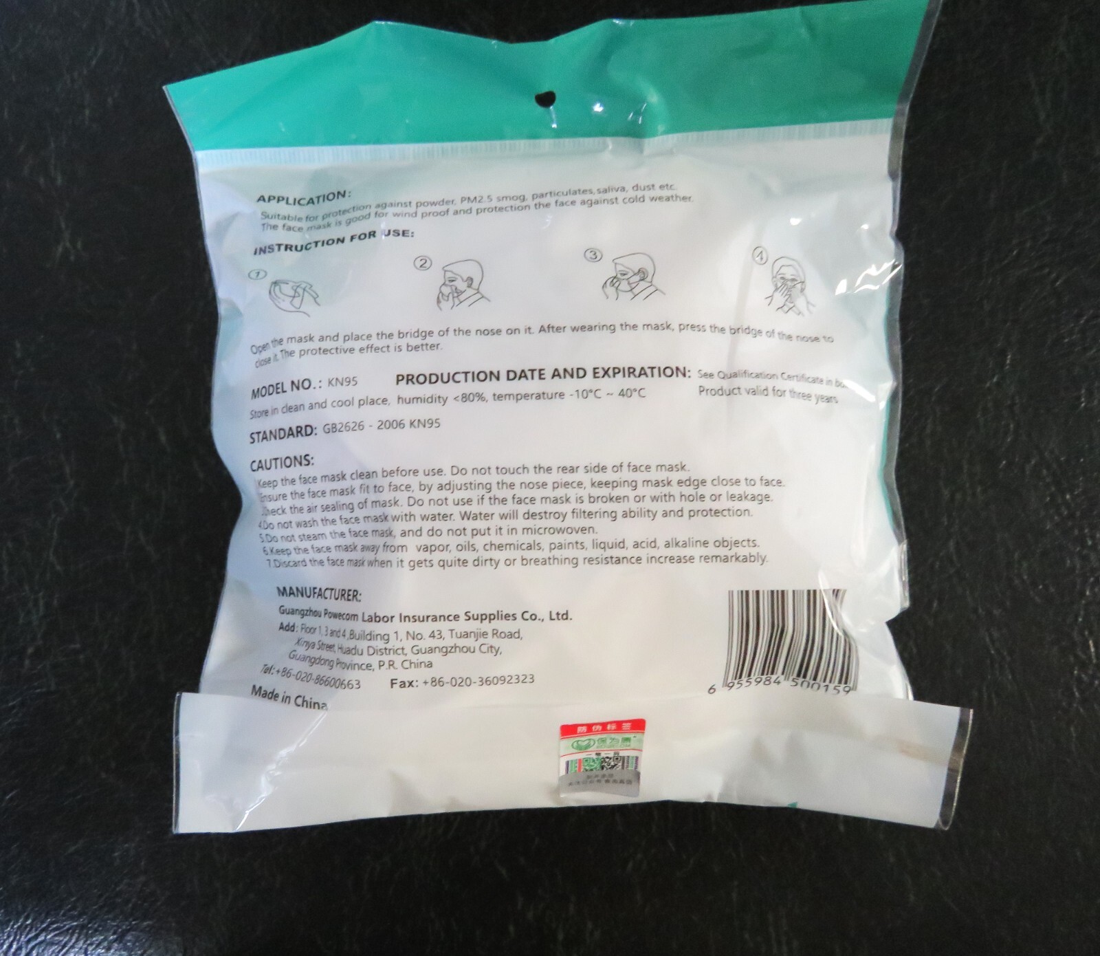Powecom KN95 Protective 10 Piece White Ear Loop Face Mask Respirator GB2626
