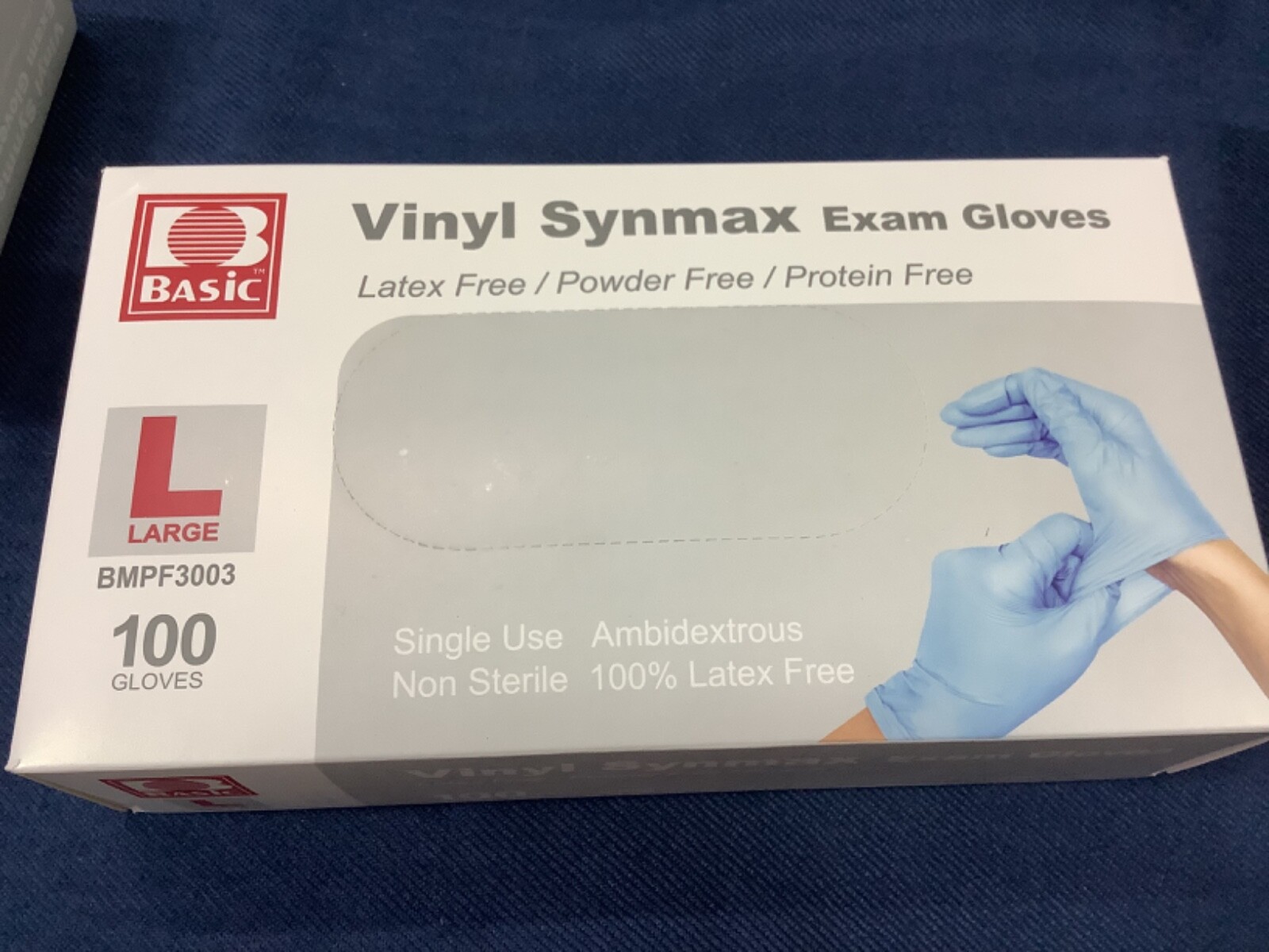 BASIC Vinyl Synthetic Exam Gloves, Blue, BMPF 3003, “L”