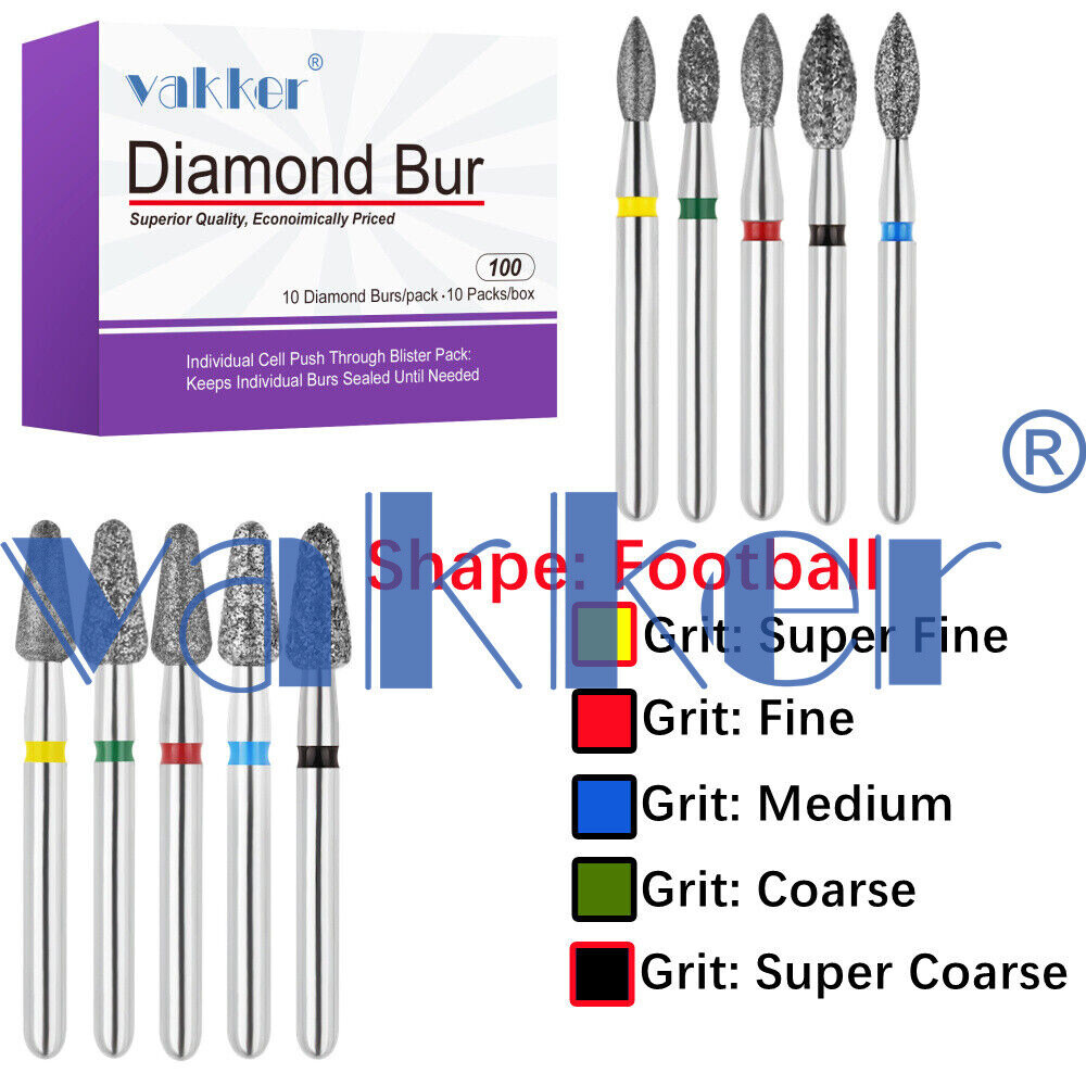 Vakker® 10pc/pk Diamond Burs Football Diamond Bur Super Fine Medium Coarse