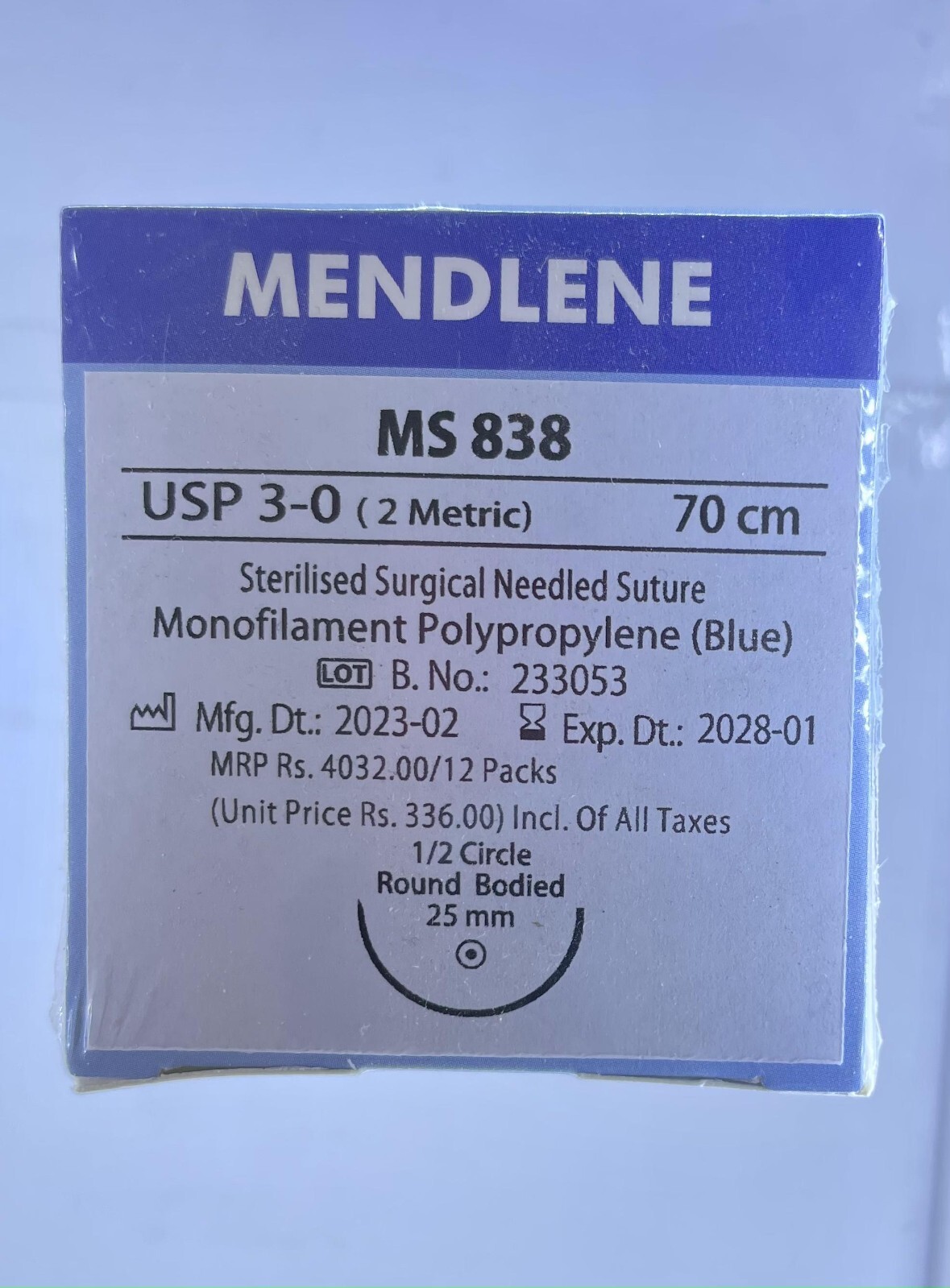 MENDCRYL BRAIDED POLYGLACTIN SUTURE ML 838 USP 3-0 (2METRIC) 70CM 12PCS