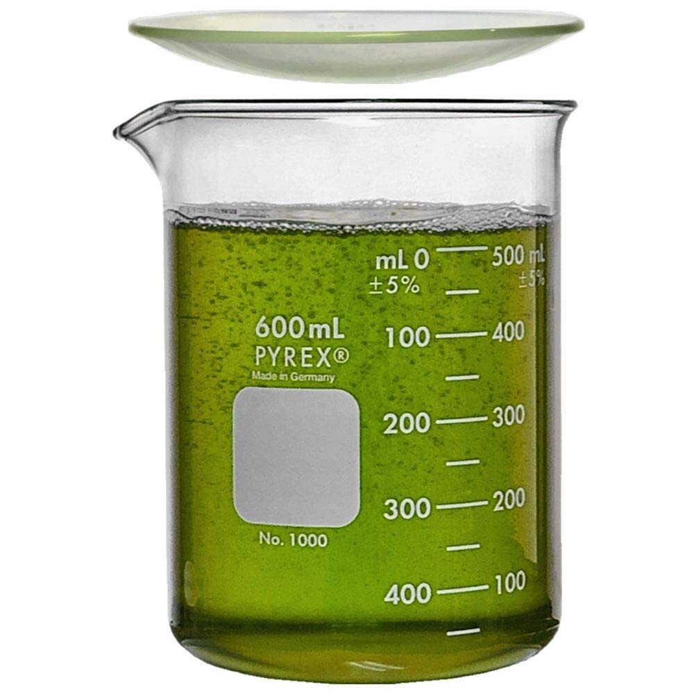 Corning Pyrex 600ml Low Form Griffin Beaker with Pyrex 100mm Watch Glass