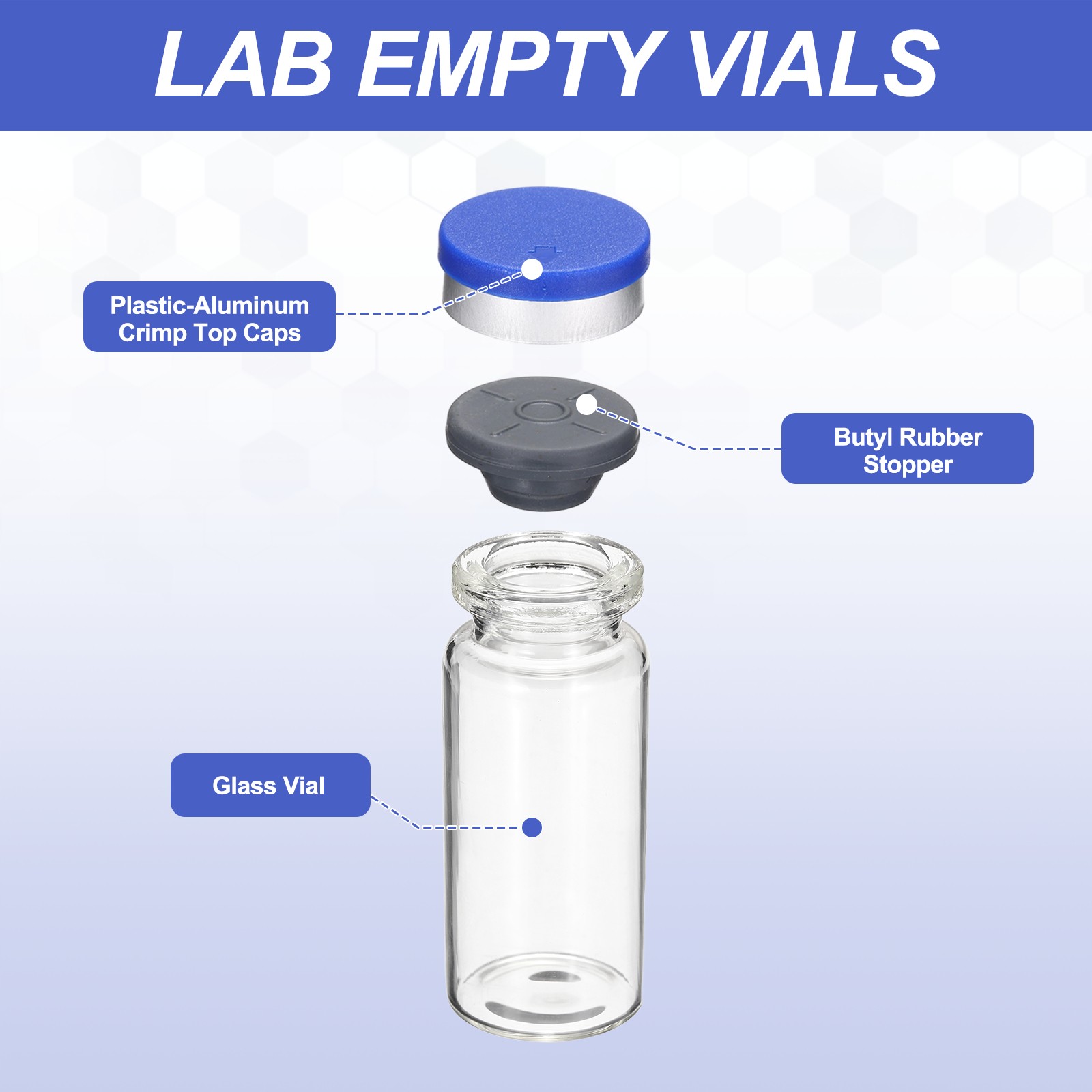 10 Pack 10ml Lab Empty Vials for Injection, Transparent and Blue