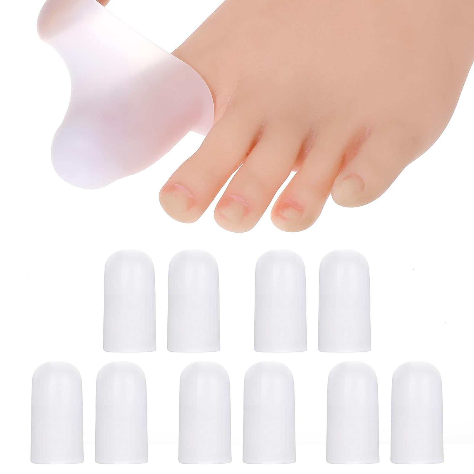 10 Pack Extra Large Silicone Toe Cap and Protector for Big Toe, Large, White