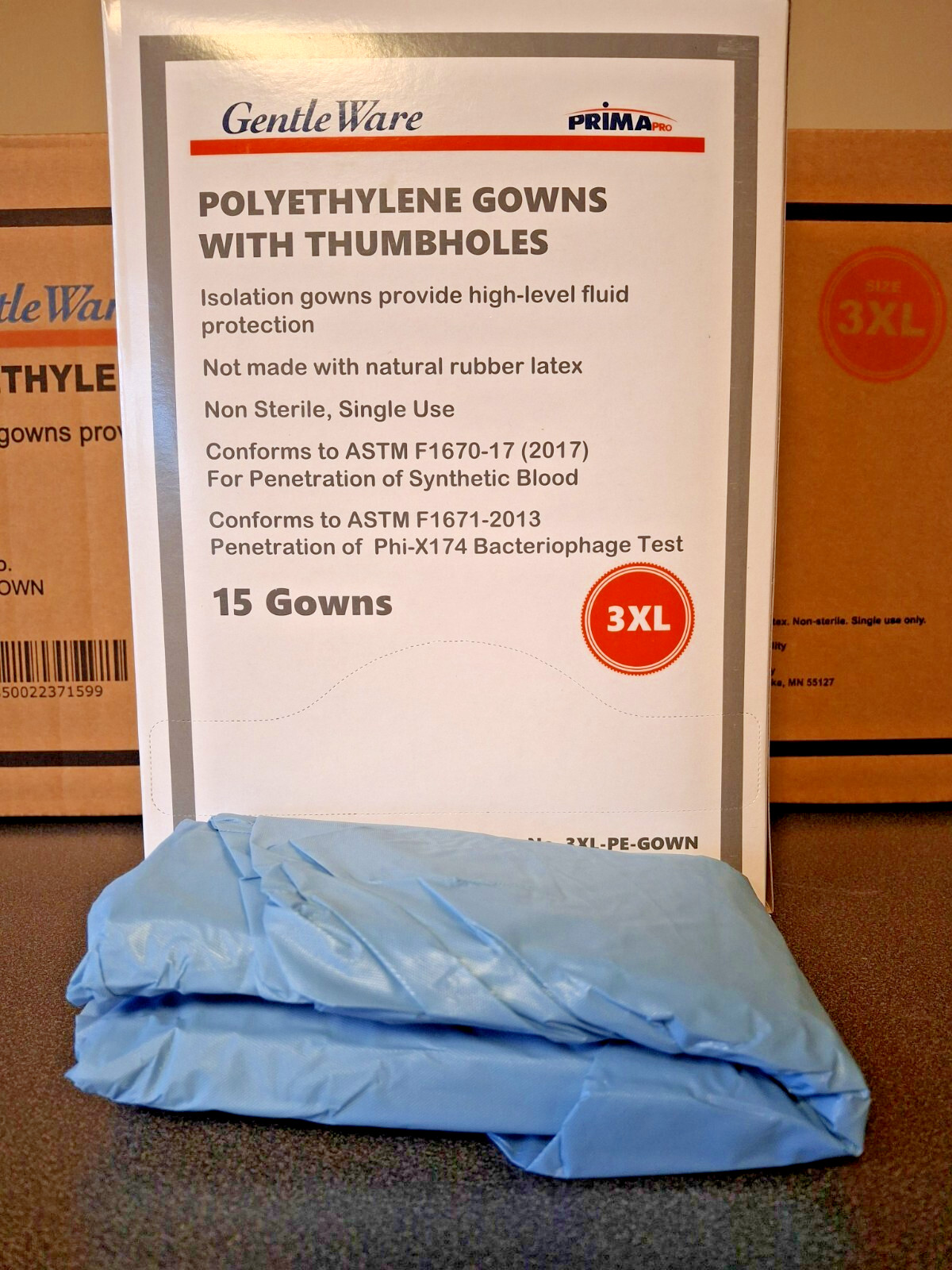 Isolation Gown with Thumb Loops 75 PCS per Case Blue Medical Grade Polyethylene