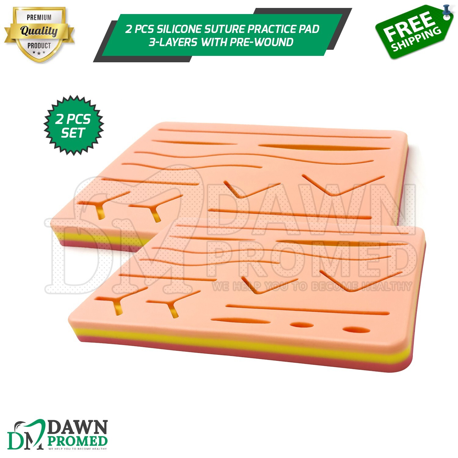 2 Pcs Medical Skin Suture Practice Silicone Pad Wound Simulated For Training Kit