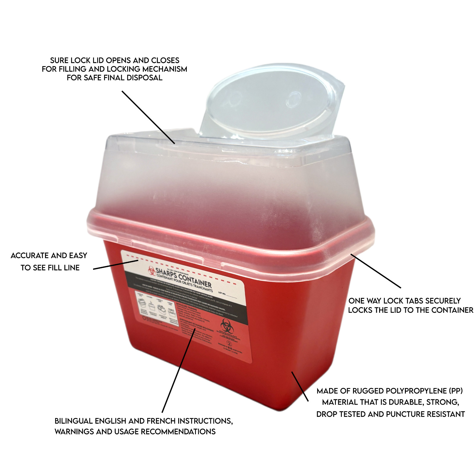 SHARPS CONTAINER 1 & 2 QUART/LITER -Needle Disposal Phlebotomy Tattoo Dental