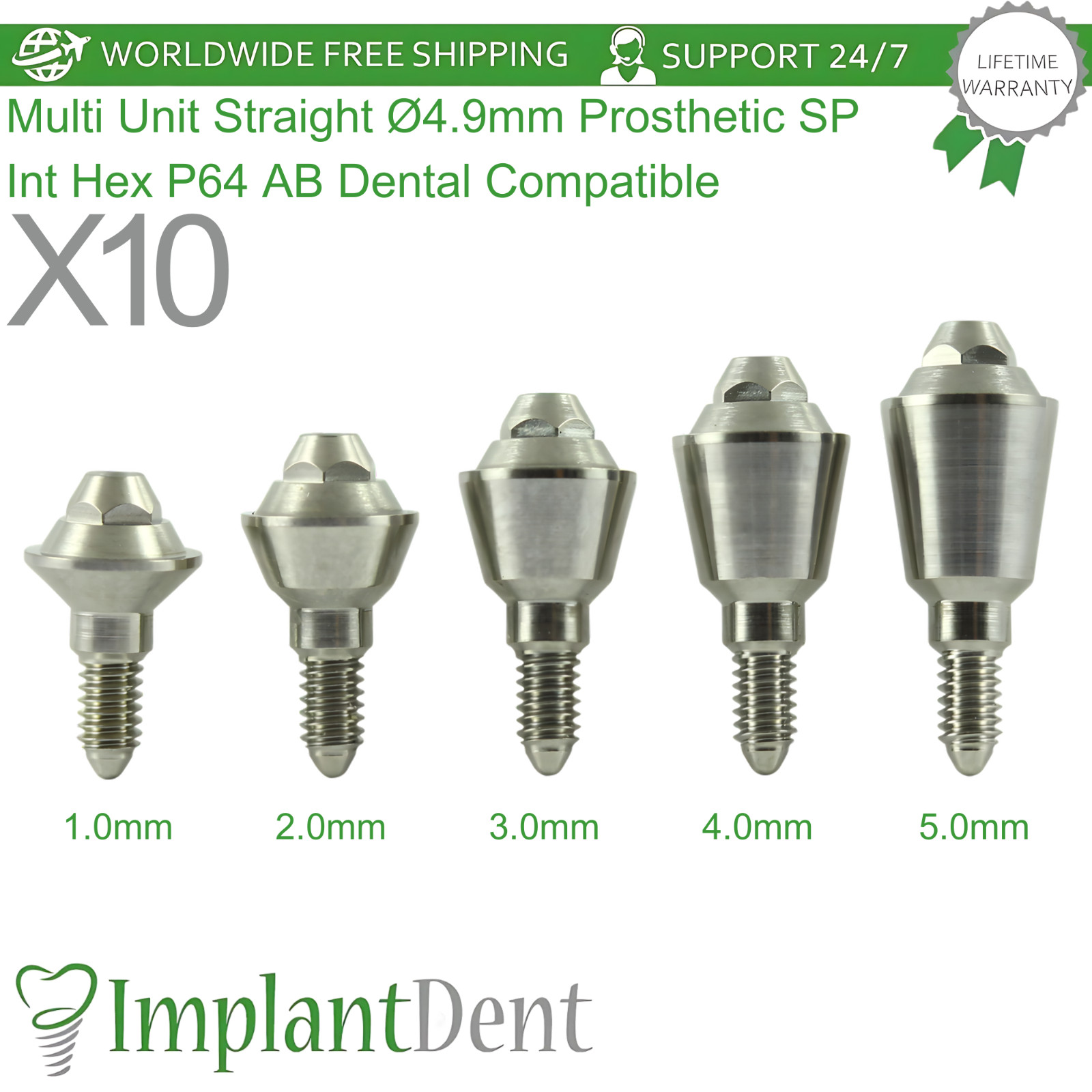 X10 Multi Unit Straight Ø4.9mm Prosthetic SP Int Hex P64 AB Dental Compatible