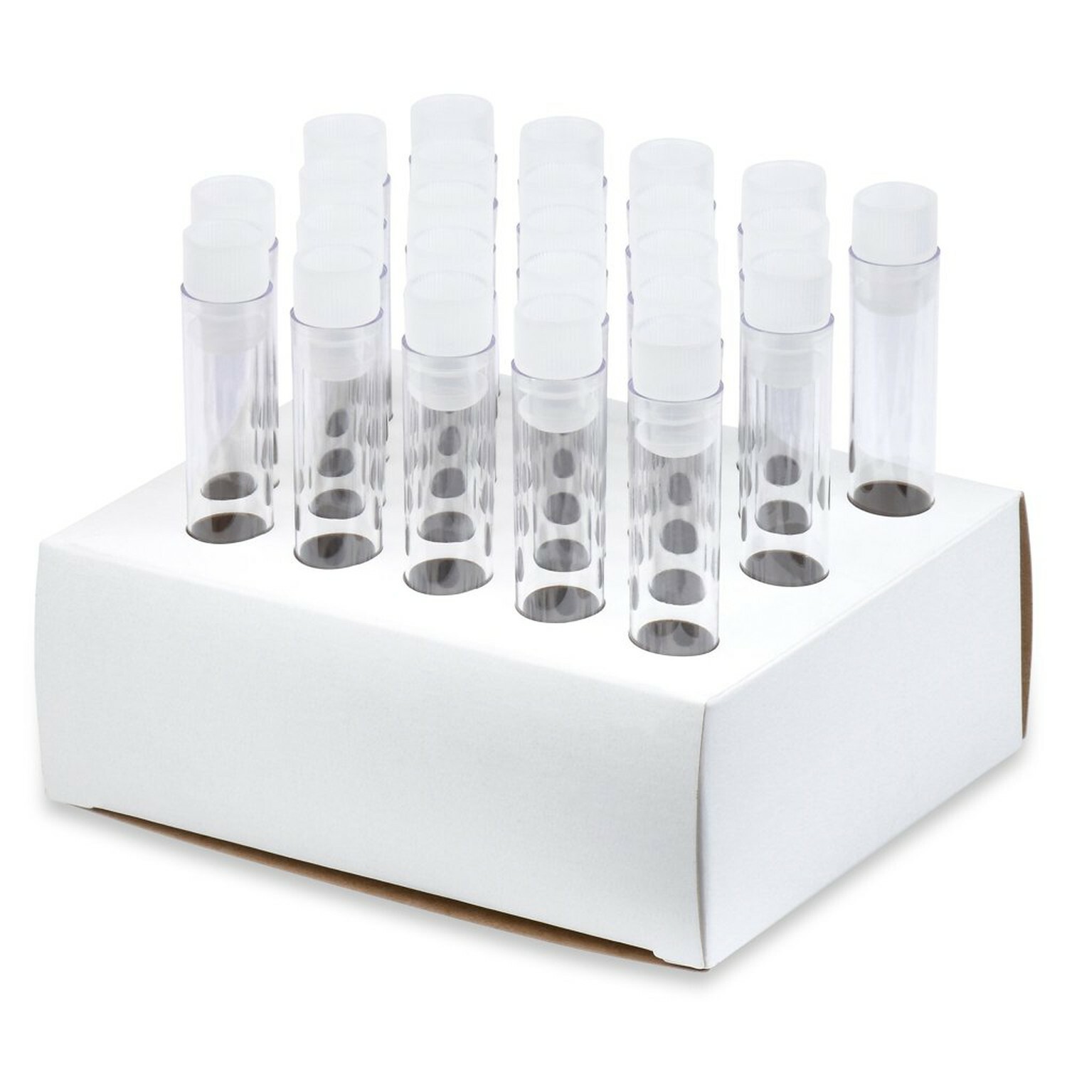12x75mm PS Plastic Test Tubes, Flange Caps, Cardboard Rack (Pack of 25)