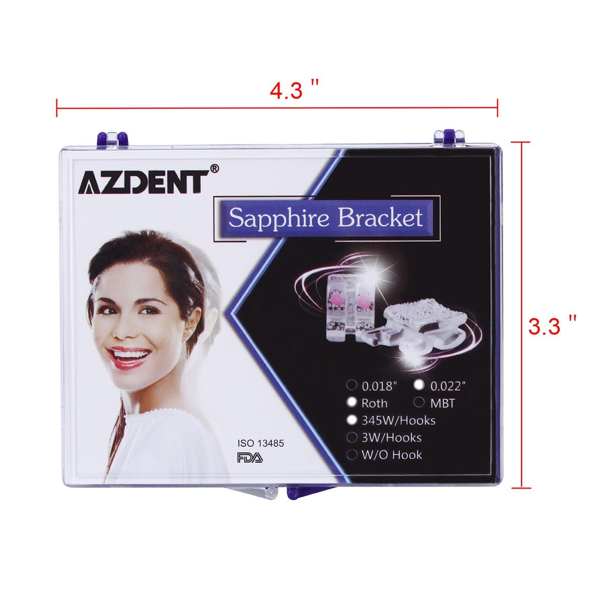 AZDENT Monocrystalline Sapphire Bracket Mini Roth.022 Hook 345 with Buccal Tube