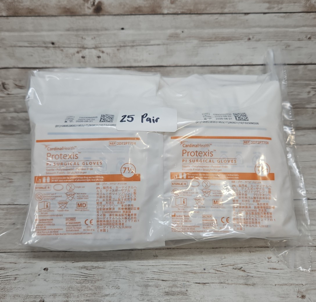 Protexis PI Surgical Gloves *25 Pair* Cardinal Health Size: 7.5 Exp: 08/26