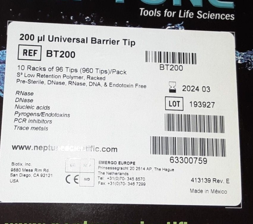 Neptune Universal 200uL 96/Tips BT200