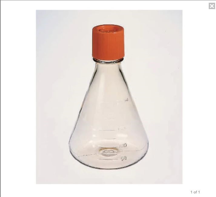* New Box of 50 Corning 431143 125mL Polycarbonate Erlenmeyer Flasks