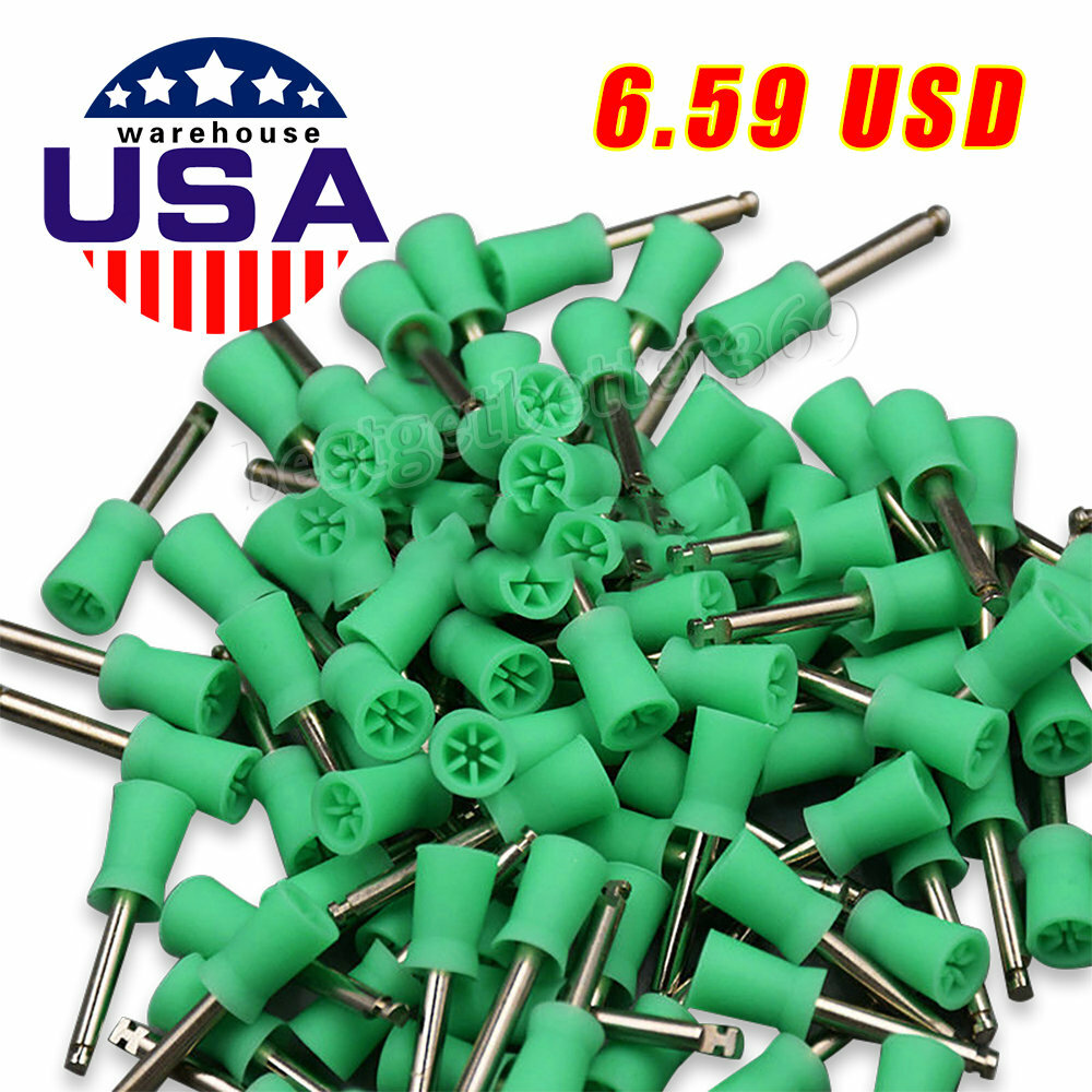 100PCS Dental Rubber Prophy Polish Polishing Cups Brush Latch Type Green HOT