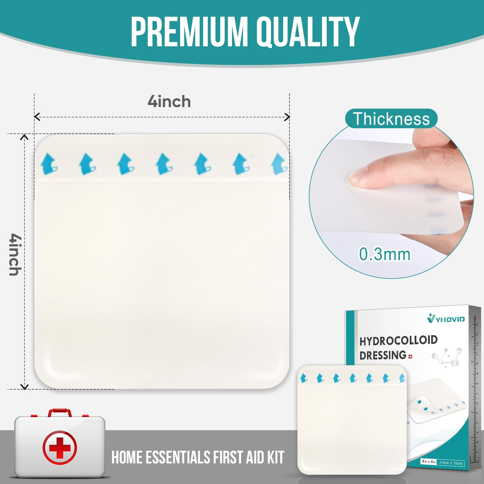 15 Pack Hydrocolloid Wound Dressing 4″ x 4″, x 4″(15 PCS), Transparent