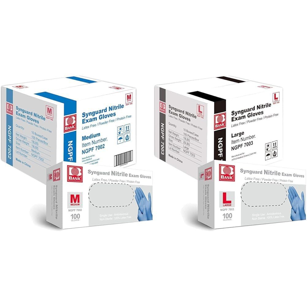 Medical Blue Nitrile Exam Gloves – Cases of 1,000 (NGPF-7002, Medium & NGPF-7003