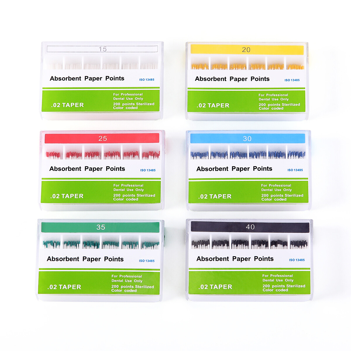 Dental Endo Absorbent Paper Points Color Coded Taper 02/.04/.06 #15-40