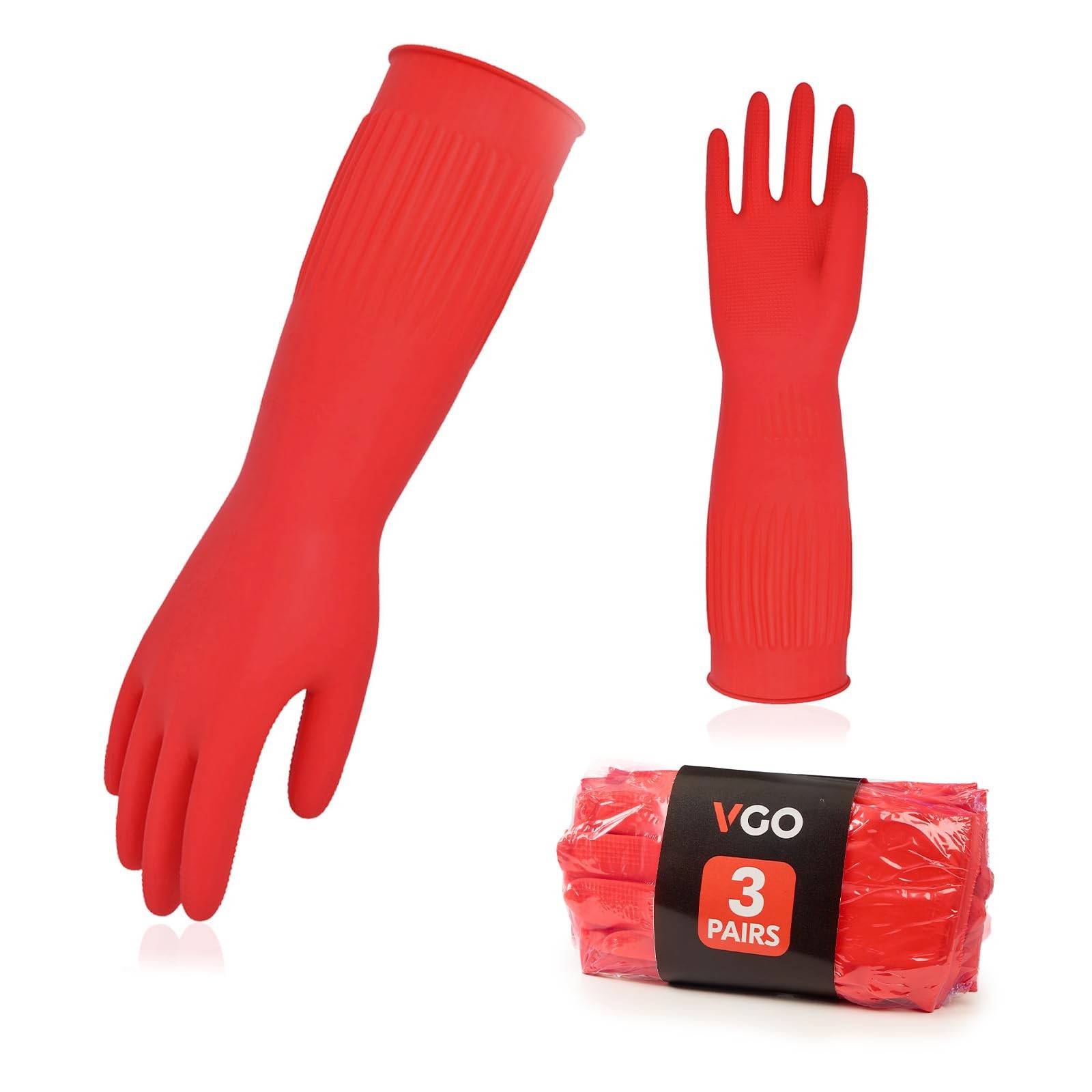Vgo… 3Pairs Dishwashing Gloves, Reusable Household Gloves, Long Sleeve, Thi…
