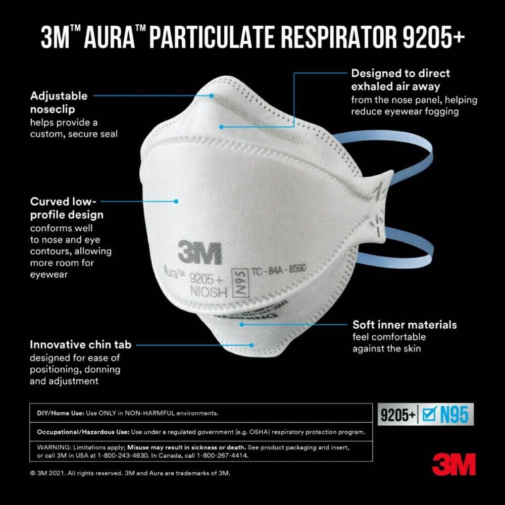 3M 9205+ N95 Aura Particulate Disposable Respirator Foldable (30-Pack)