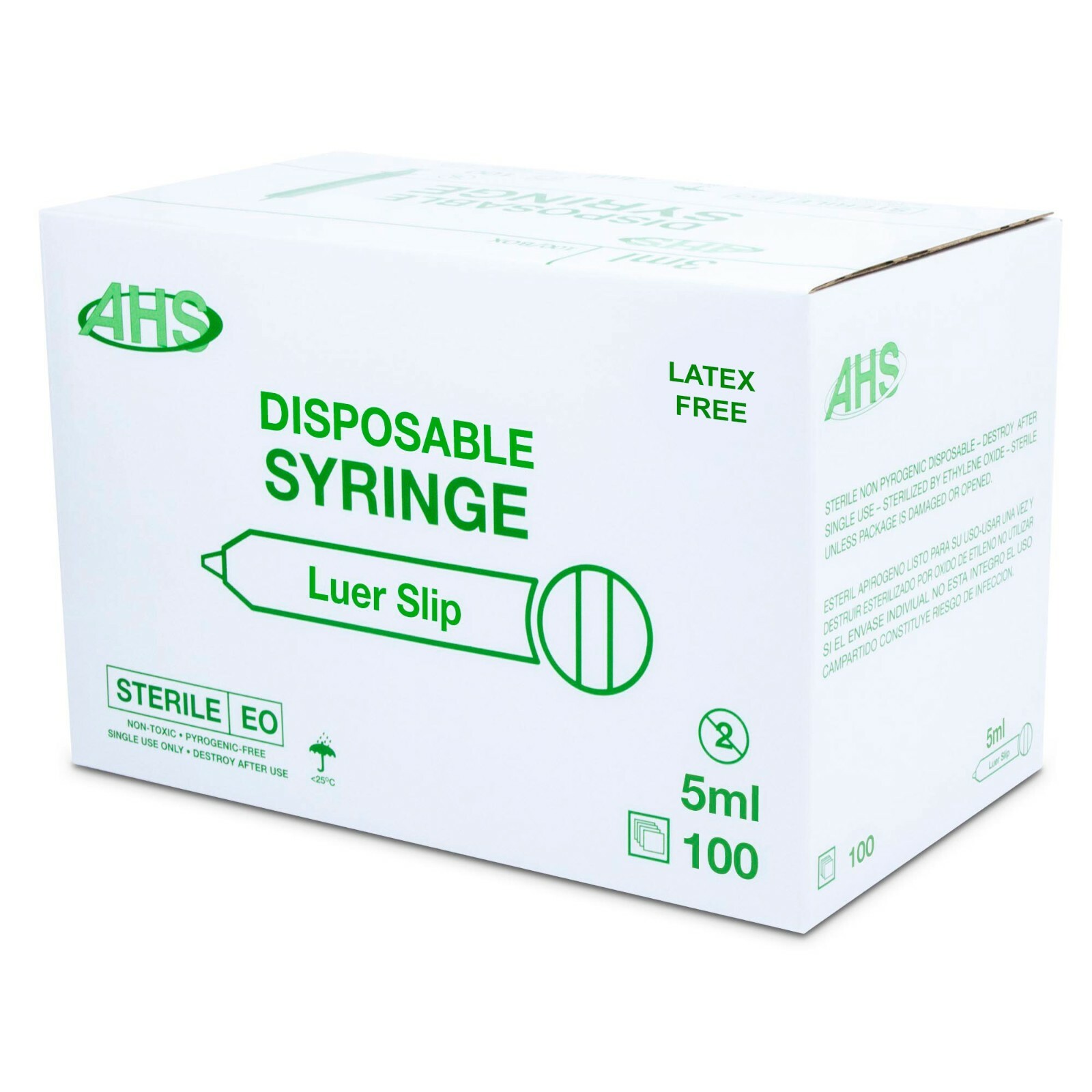 AHS 5ml (5cc) Luer Slip Syringe, 1000/Case