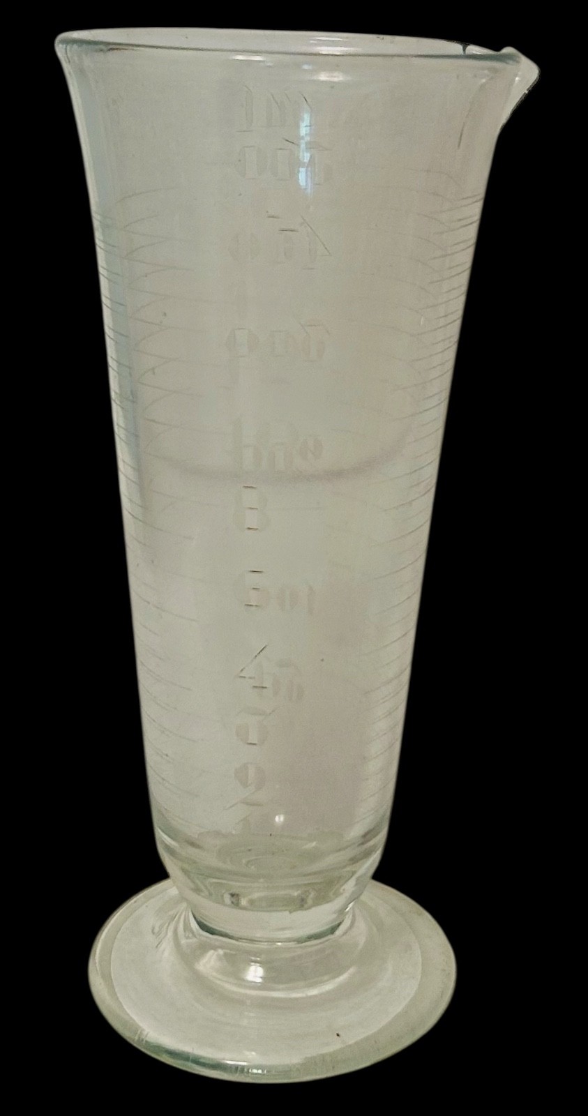 LARGE 16oz Engraved Glass Beaker with Spout HEAVY Measuring Rare Vintage