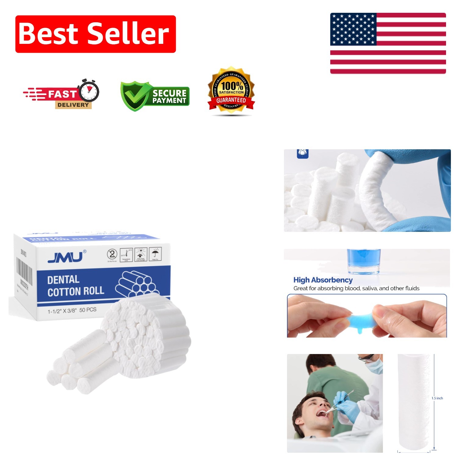 Flexible 50 Pcs Cotton Rolls 1.5″ – Essential for Nosebleeds & Dental Care