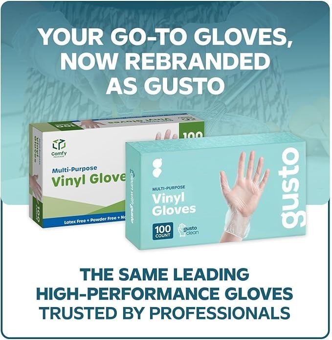 Comfy Package Disposable Vinyl Gloves [100 Count] – Clear, Latex-Free