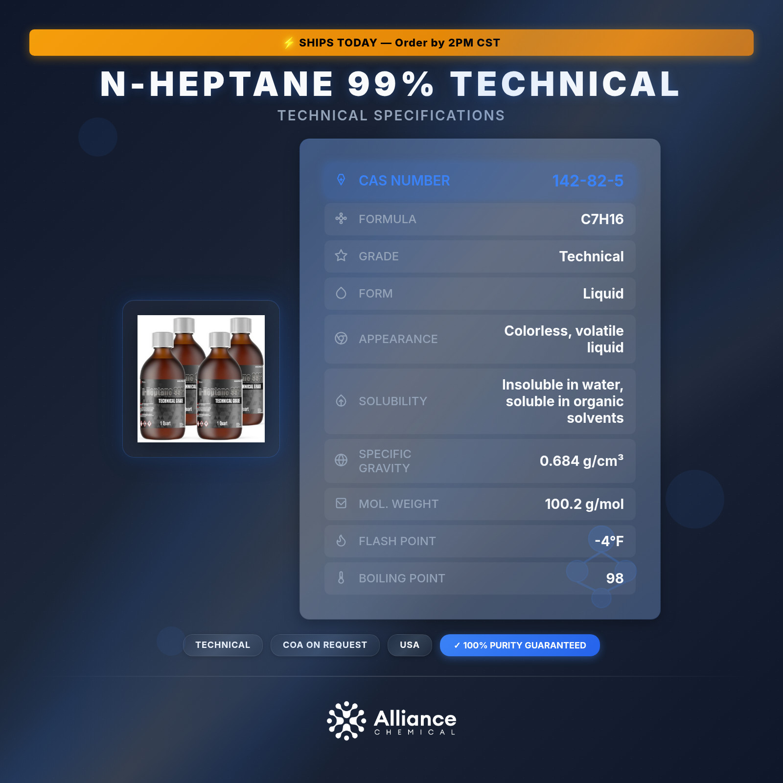 n-Heptane 99% Technical – 4 Quarts