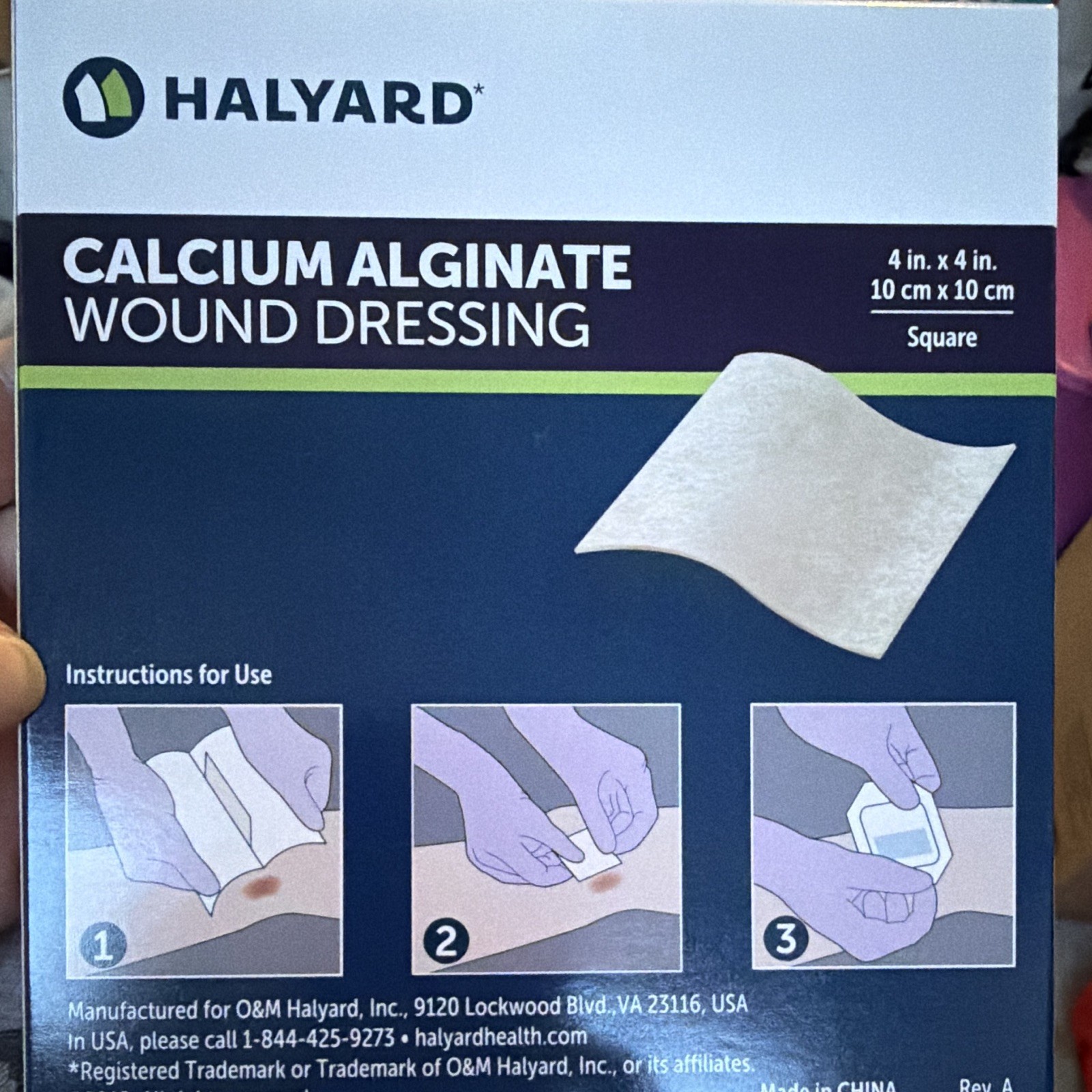 HALYARD Calcium Alginate Wound Dressing 4x4in Square Wound Care 50097