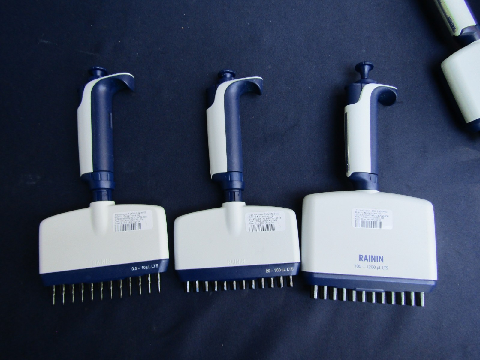 Set of 3 Rainin Pipet-Lite XLS Pipettes 12 Channel L-10, L-300, L-1200 LTS