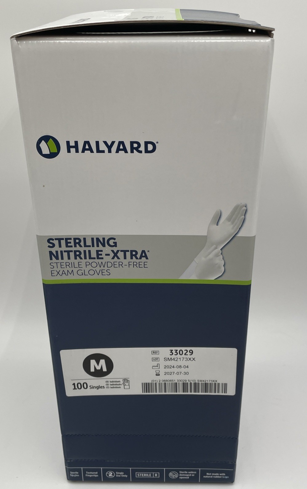 Halyard Sterling Nitrile-Xtra STERILE Powder-Free Exam Gloves Size M 300 Singles