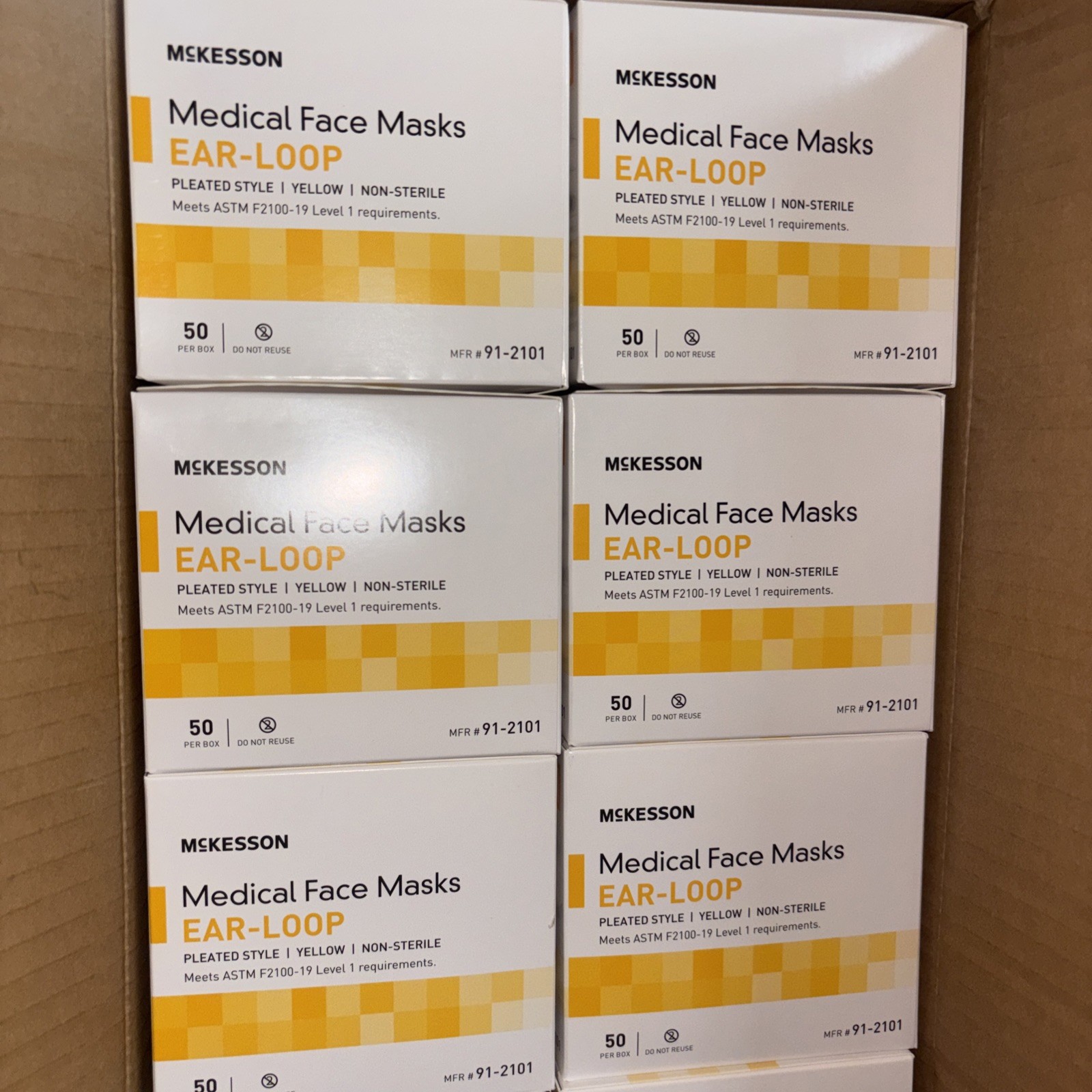 McKesson Procedure Mask Pleated 500 Count 50 per Box 10 Boxes 91-2101 Yellow