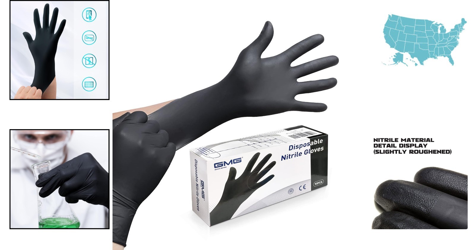 Black Nitrile Disposable Gloves – 4 Mil, Pack of 50, Latex & Powder Free