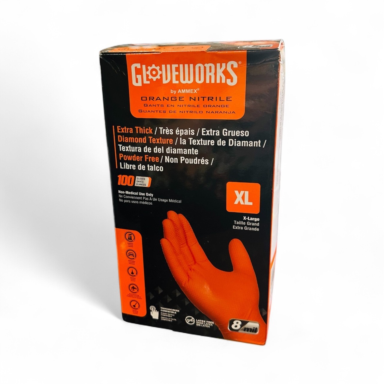 GLOVEWORKS 8mil Orange Nitrile Gloves, (Size: XL) / GWON48100
